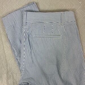 J Crew Pants‎ Women 4 Blue White Striped Seersucker Cafe Capri 30x25 Casual